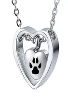 Silver en acier inoxydable Double Heart Cremation Collier imprim￩ pour animaux de compagnie pour les cendres Pet Savre