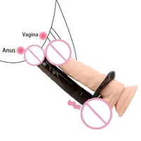 DILDOS Sexo Toy Massager Gel de sílice para hombres con pene Vibrador volador Doble Vibrador Femenino Munga de extensión de asistente de pareja