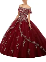 2019 Burgundy Sweet 16 Quinceanera Dresses Long Cheap Ball Gown Prom Dress Girls Off Sholdend Sliver Embroidery Vestidos 15 ANOS6058432