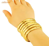 LOVE 6pcslot 8MM Dubai Bangles New Open Size Laser Gold Color Bangles for Women Ethiopian Bracelets Girls Gift17680065