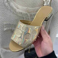 Summer Popular Women Sandals Channel Luxury Brand Business Dress Wedding Party Leather High Heels Casual Flat Slippers 04-023