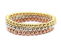 Whole 10pcslot 6mm 24k Real Gold Rose Gold Platinum Plated Round Copper Beads Men Woman Birthday Giftsストレッチブレスレット8476063