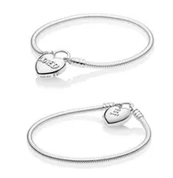 Otantik S925 STERLING Gümüş Takım Bilezikleri Seviliyorsunuz Kalp Asma Kiliti Charm Bilezik Pandora DIY Boncuk Charms için Uygun
