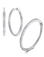 Solid 925 Sterling Silver Bangle Hoop ￶rh￤ngen Set Rectangle Cubiz Zirconia Engagement Wedding Bridal Anniversary Jewelry Sets7190283