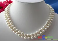 fine natural 2ROW8 9MM WHITE ROUND FRESHWATER CULTURED PEARL NECKLACE3931184