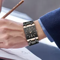손목 시계 쿼츠 남성 시계 남자 비즈니스 시계 간단한 디자인 럭셔리 패션 사각형 블랙 골드 스테인레스 스틸 일정 방수 방수