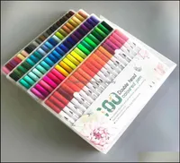 İşaretçiler 100 renk çift uç fırça renk kalem sanat işaretleri dokunmatik copik suluboya fineliner ding boyama kırtasiye dr homeindus1792990