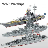 WW2 Military Warships Series Building Blocks Battleship Model WW2 Military Soldier Weapon Toys H0917347m