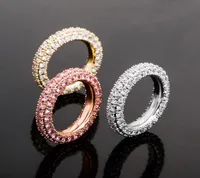 Luxury 3 Rows Bling Zircon Rings Men Women Hip Hop Rings Jewelry Fashion 18K Gold Rhodium Plated Couple Rings6509710
