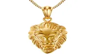 Cheap 18K Gold Plated Vintage Mens Stainless Steel Lion Head Rhinestone Pendant Necklace Dropship3751536