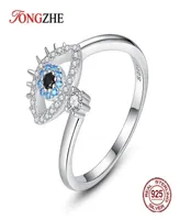 Tongzhe Lucky Evil Eye S for Women Girls 925 Sterling Silver Zircon Zircon Female Open Ring Bands Jewelry6513064