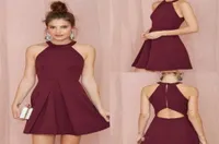 Simple Junior Burgundy Cocktail Dresses Halter Short Prom Dress Sleeveless Evening Party Gowns 2018 Cheap Homecoming Dress2612337