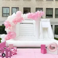 PVC jumper Inflatable Bouncers Wedding White Bounce combo Castle With slide and ball pit Jumping Bed Bouncy castle pink bouncer House m285T