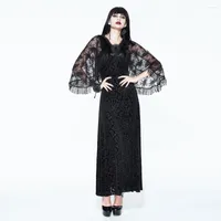Casual Dresses Eva Lady Women's Gothic avtagbar Cape Long Dress Hög midjetryck Mönster Party Soce Shawl Straight Sling