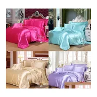 Bettw￤sche Sets 4PCS Luxus Seidenset Satin Queen King Size Bett Bettdecke Quilt Duvet ER -W￤sche mit Kissenbez￼gen und Blatt 1814 V2 DROP DHCE0