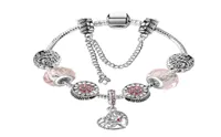 Pink Bracelets Bangles Pandor Heart Life Tree Pendant 925 Silver Snake Chain Bracelet Fashion Crystal Beads Charm Jewelry for Wome7199831