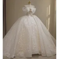 Dresco de noiva brilhante Apliques de lantejoulas de lantejoulas longas Dubai vestido de bola árabe saudita vestidos de noiva do ombro.
