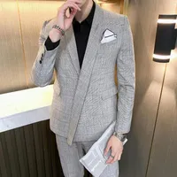 Herrdräkter asymmetri blazer 2023 våren hög kvalitet personlig gitter kostym bröllopsklänning två stycken män smoking röka uomo