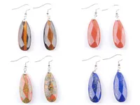Wojiaer Natural Reiki Earrings Gem Stone Beads Drop Dangle Earring Volcano Rose Quartz Faceted Polygon for Memale Jewelry BR3256912047