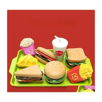 Mutfaklar yemek Western Kawaii Mutfak Oyuncakları Set Mini Hamburger Patates Kızartması Kola Simasyon Modeli Çıkarılabilir Dekorasyon Accessori Dhvec