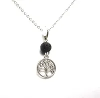 Tree of Life Aromatherapy Essential Oil Diffuser Halsband Black Lava Rock Stone Bead Volcano Necklace Pendant Designer Chain Jewel9629742
