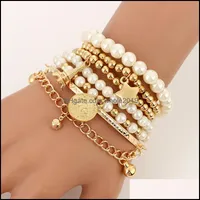 Tennis toCona 6pcs/conjunto Moda Gold Color Bads Star Pearl Star Mtilayer Bracelets Setting for Women Charm Party Jewelry Gift 5483 DRO DHWOK