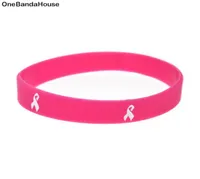 100PCS Cancer Ribbon Logo Silicone Rubber Bracelet Debossed and Filled in Color Adult Size 3 Colors4348553