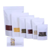 Afdichtbare zakken witte kraft papieren zak opstaan ​​ritszak hersluitbare voedselkwaliteit snack koekjesverpakking met raam met raam