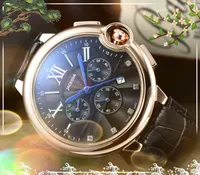 犯罪プレミアムメンズフル機能ウォッチストップウォッチ43mmクォーツ運動男性タイムクロック時計人気の本革ベルトビジネススイス腕時計