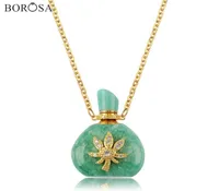 Amazonite Perfume Essential Oil Bottle Necklace with Gold Leaf CZ Micro Paved Gems Stones Necklace Charms for Women G1943N6456523