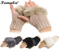 2018 New Fashion Winter Arm Warmer Fingerless Gloves Knitted Fur Trim Gloves Mitten N30202227843