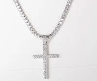 Chaines Hip Hop Micro Pave Zircon Cross Pendant Crystal Taille Collier de chaîne de tennis Out Men039s bijoux13699257