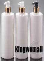 500ml 300pclot empty cosmetic refillable plastic PET bottles for body cream round white gold lotion pump bottle1166214