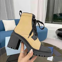 2023 Tasarımcı Paris fırçalanmış deri ve naylon bağcıklı kumaş botlar monolit mini çanta lug sole savaş kadın ayak bileği avustralya platform topuklar kış spor ayakkabılar boyutu 35-41