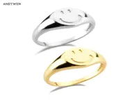 Andywen 925 Sterling Srebrny rozmiar Pure Smiley Happy Face Pierścienie Kobiety okrągłe biżuterię Prezent Luksusowy uśmiech Jewelrry 2106083639676