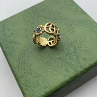 Designer Ring Blower Golden Flower Love Rings Luxury Rings Blue Diamond Fashion Jóias Mulinas Brilhando G Carta com caixa