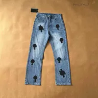El diseñador de jeans hace pantalones rectos de cromo viejos estampados de letras del corazón para mujeres hombres casuales estilo largo 83 UJSM