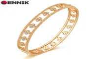 Bangle LENNIK Fourleaf Clover Inlaid Zircon Copper Bracelet With Design Romantic Simple Personality Creative Accessories B2278786113