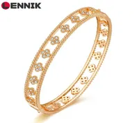 Bangle LENNIK Fourleaf Clover Inlaid Zircon Copper Bracelet With Design Romantic Simple Personality Creative Accessories B2275223902