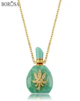Amazonite Perfume Essential Oil Bottle Necklace with Gold Leaf CZ Micro Paved Gems Stones Necklace Charms for Women G1943N1543316