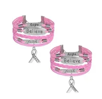 Läder rep wrap cancer medvetenhet armband tro tro hoppas att bröst charms retro personlighet handgjorda smycken för kvinnor flickor g3030803