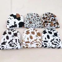 Bérets mignons léopard imprimé vache en tricot laine d'automne hiver chauds chapeaux de bonnet bonnet capot décontracté