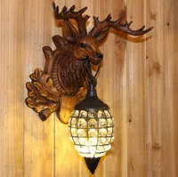 Chandeliers Retro Living Bedroom Dining Room Decoration s Deer Head Crystal Resin Creative Wall Lamp 0109