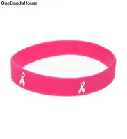 100PCS Cancer Ribbon Logo Silicone Rubber Bracelet Debossed and Filled in Color Adult Size 3 Colors1361507