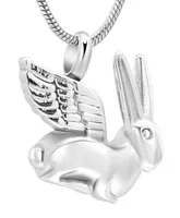 Cremation Pendant Keepsake Necklace Ashes Holder Stainless Steel Rabbit With Angel Wings Urn Funeral Memorial Jewelry2605589