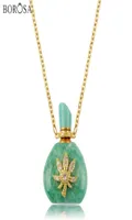 Amazonite Perfume Essential Oil Bottle Necklace with Gold Leaf CZ Micro Paved Gems Stones Necklace Charms for Women G1943N9074915