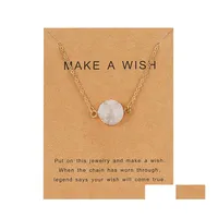 Pendant Necklaces 8 Colors Luxury Druzy Necklace For Women Round Natural Stone Gold Chains Fashion Make A Wish Card Jewelry Gift Dro Otwq9