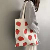 Shopping Bags Cute Strawberry Printed Women's Canvas Bag Girlish Fashion Trends Fresh Large Capacity Single Shoulder Eco-Friendly