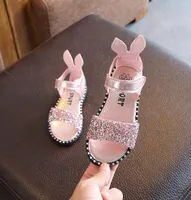 Zomer kinderen s konijn oor sandalen mode glitter strass girls prinses Roman Baby Kids Flat Non Slip Beach schoenen 220525