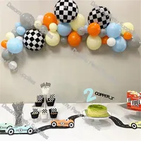 Other Decorative Stickers Race Car Birthday Balloons Decoration Checker Black White Banner Flag Ballon Arch Kits Racing Themed Party Decor Supplies 230110